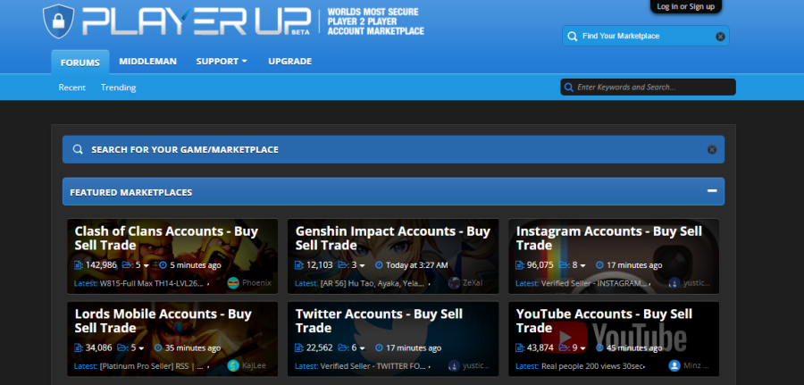 Player Up - vendre un compte tiktok