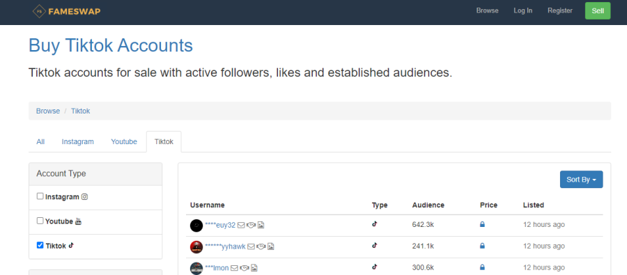 Fame Swap - vendre un compte tiktok