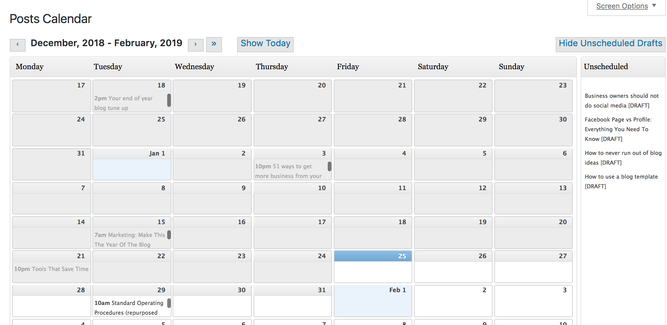 編集カレンダー