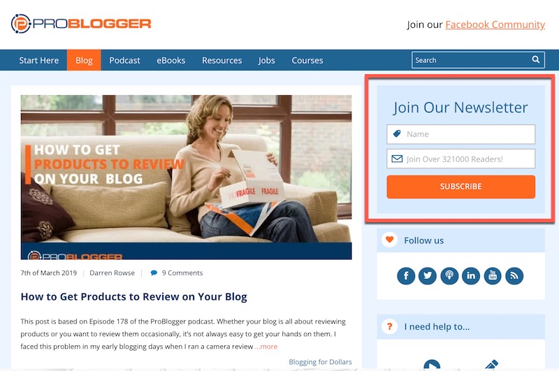 Utilizați bara laterală pentru un CTA