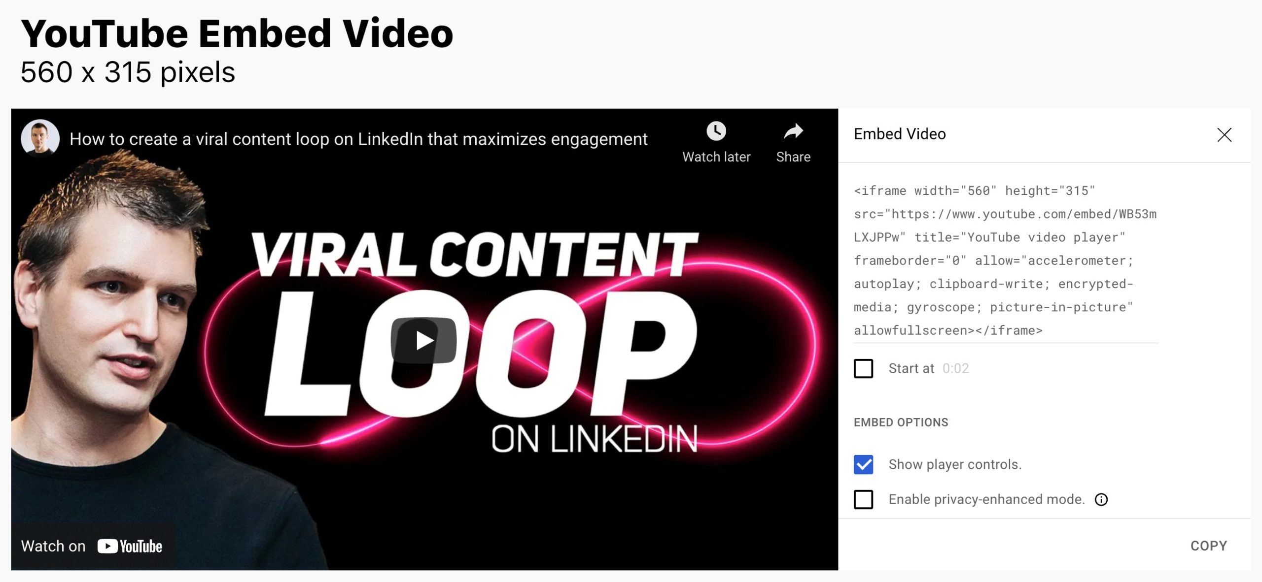 Dimensioni dei video incorporati di YouTube
