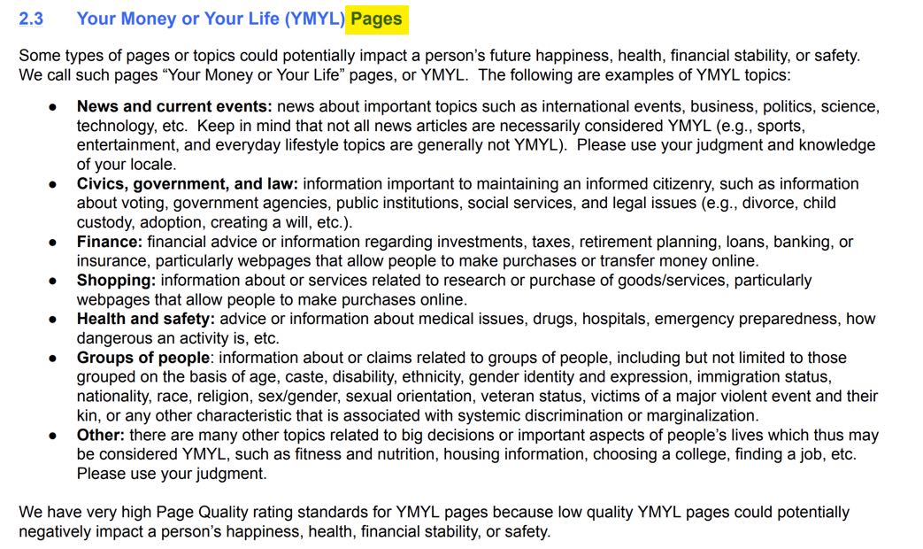 Esempi di YMYL di ottobre 2021