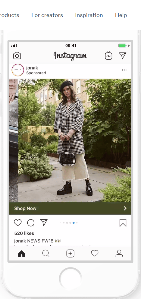 anuncio de nstagram de Jonak