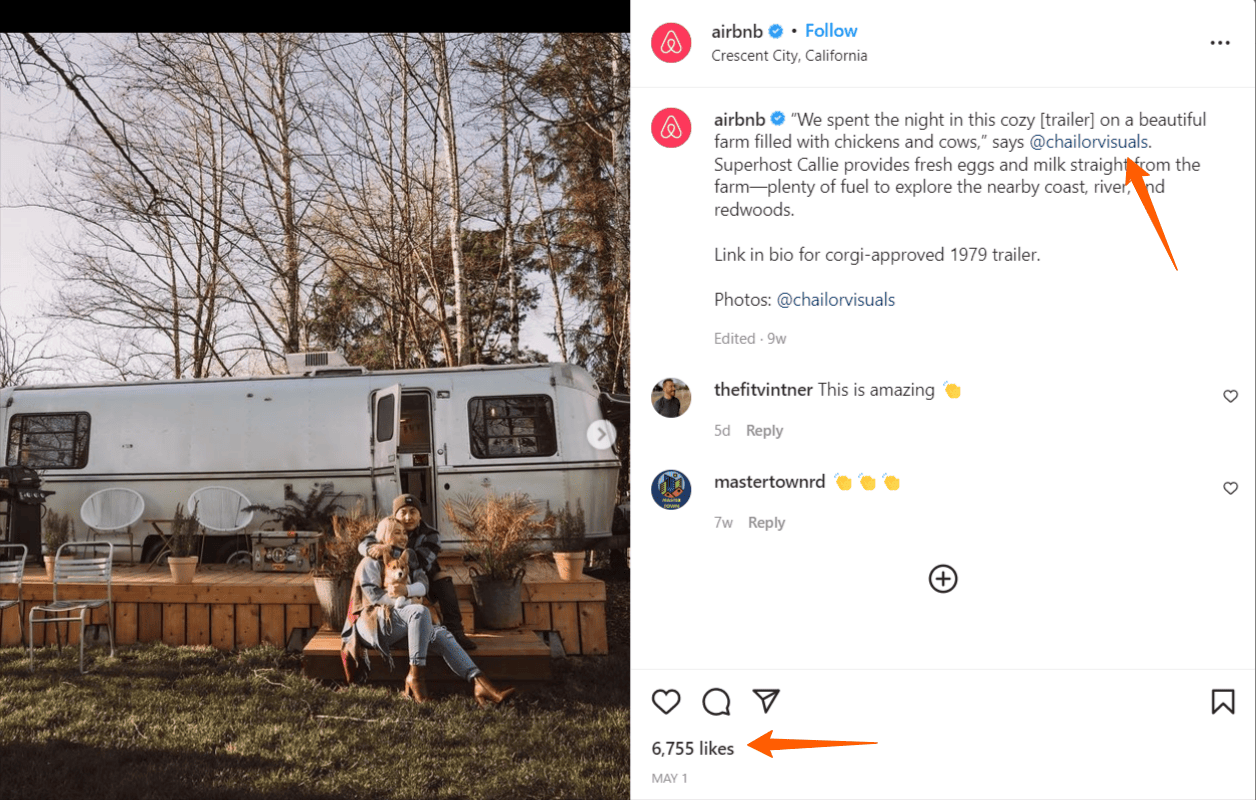 Airbnb en la cuenta de Instagram