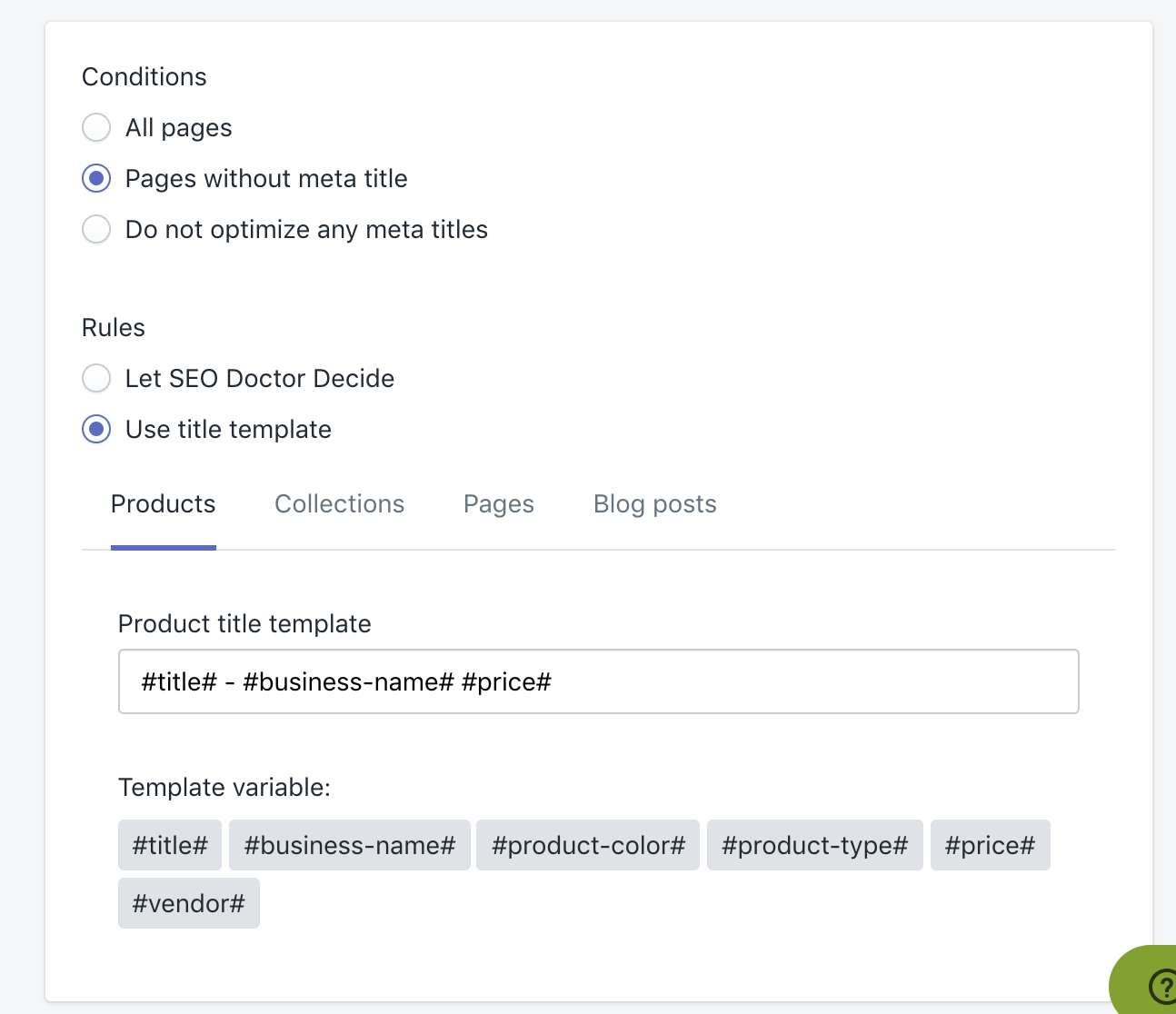 Meta Titles Fixação do Seo Doctor - Os melhores aplicativos de SEO da Shopify
