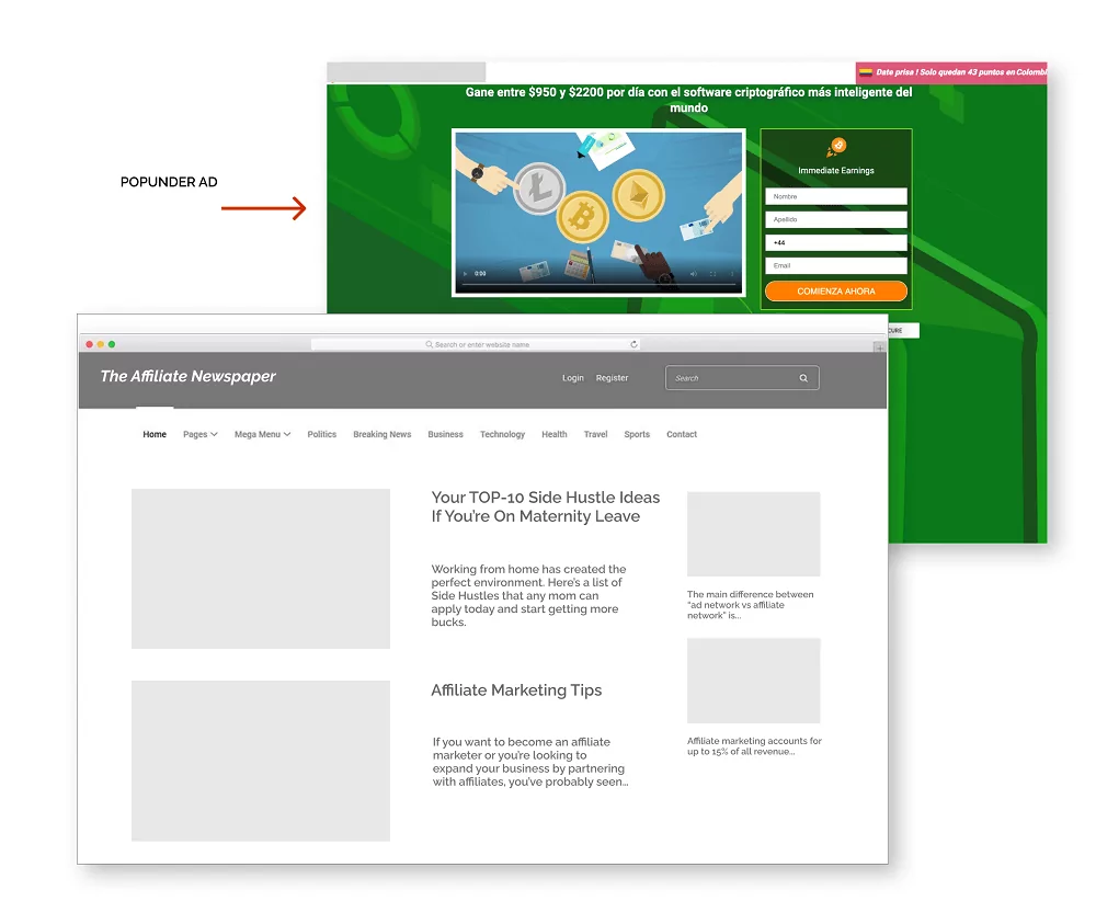 ป๊อปอันเดอร์ทำงานอย่างไรบนเว็บไซต์