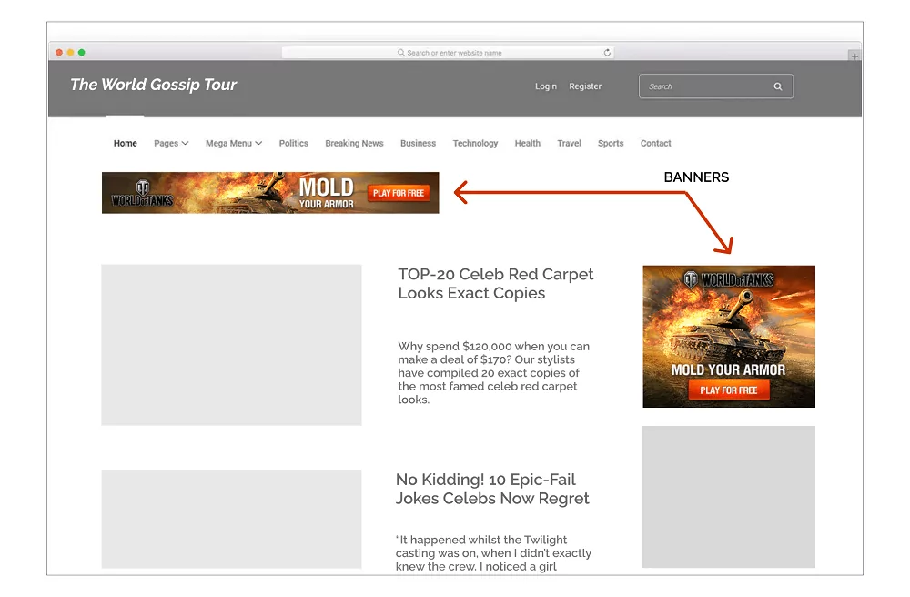 แบนเนอร์ลีดเดอร์บอร์ดและแถบด้านข้างเป็นรูปแบบที่ใช้กันมากที่สุด