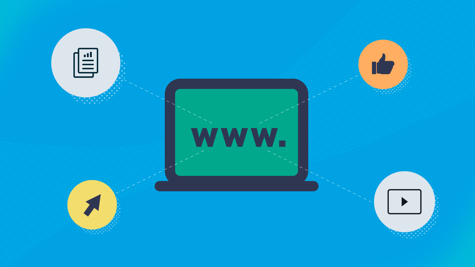 A banner of a laptop surrounded by 4 circular examples of B2B Strategies