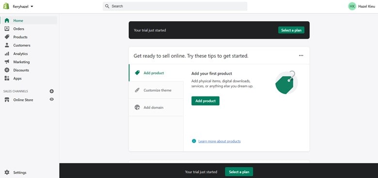 Shopify 管理儀表板