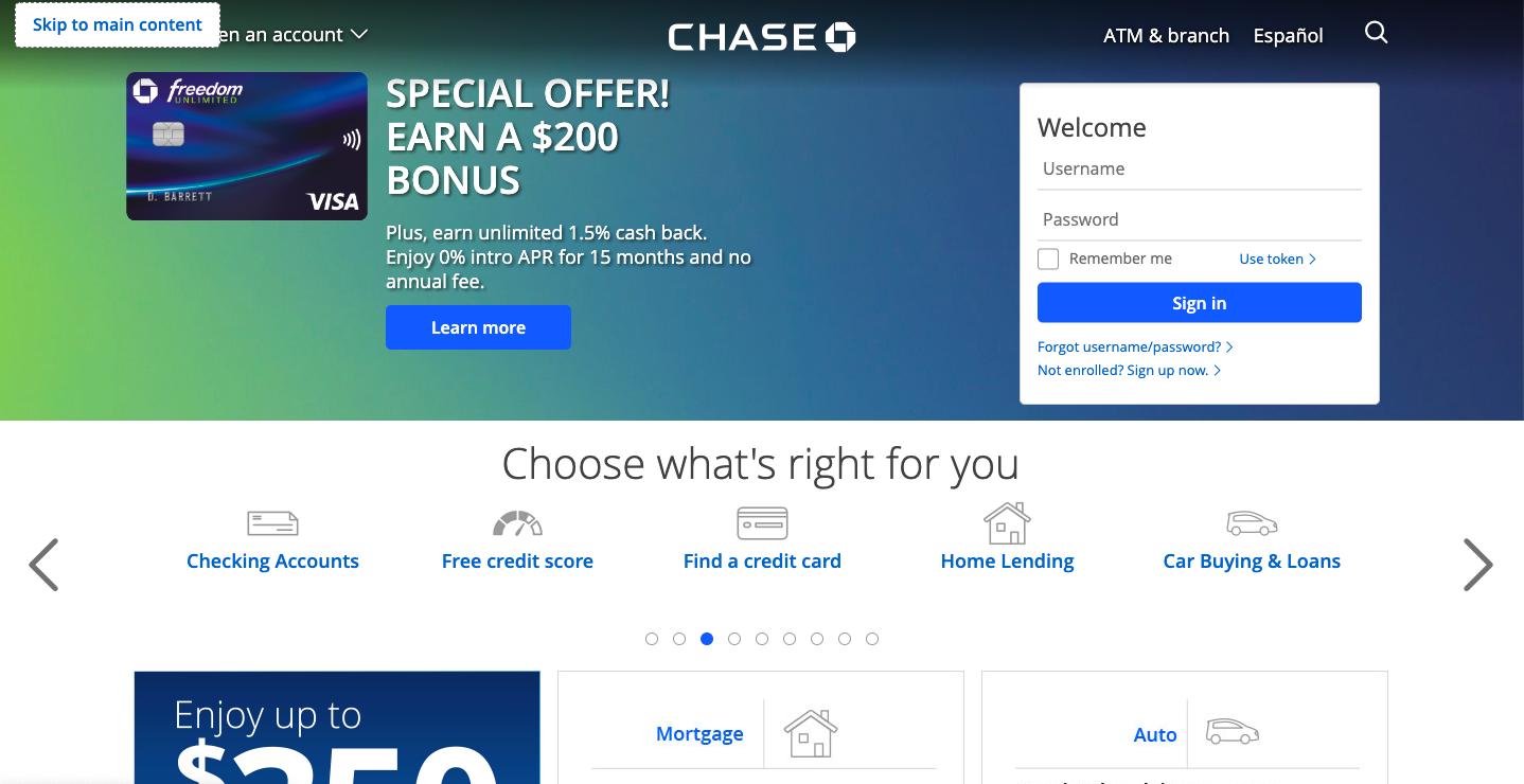 Chase sauter le lien An example from a skip link from chase.