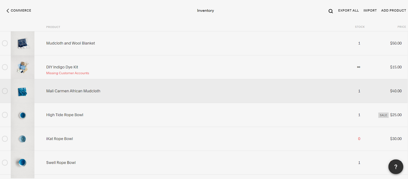Inventaris ruang persegi