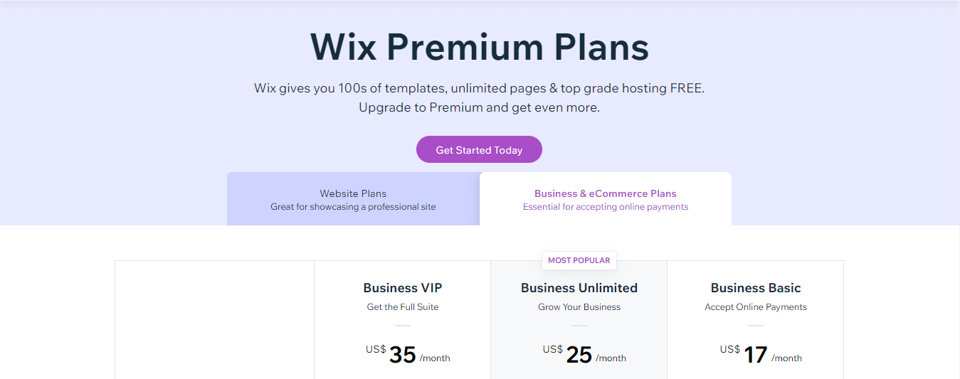 Harga Wix - Bisnis