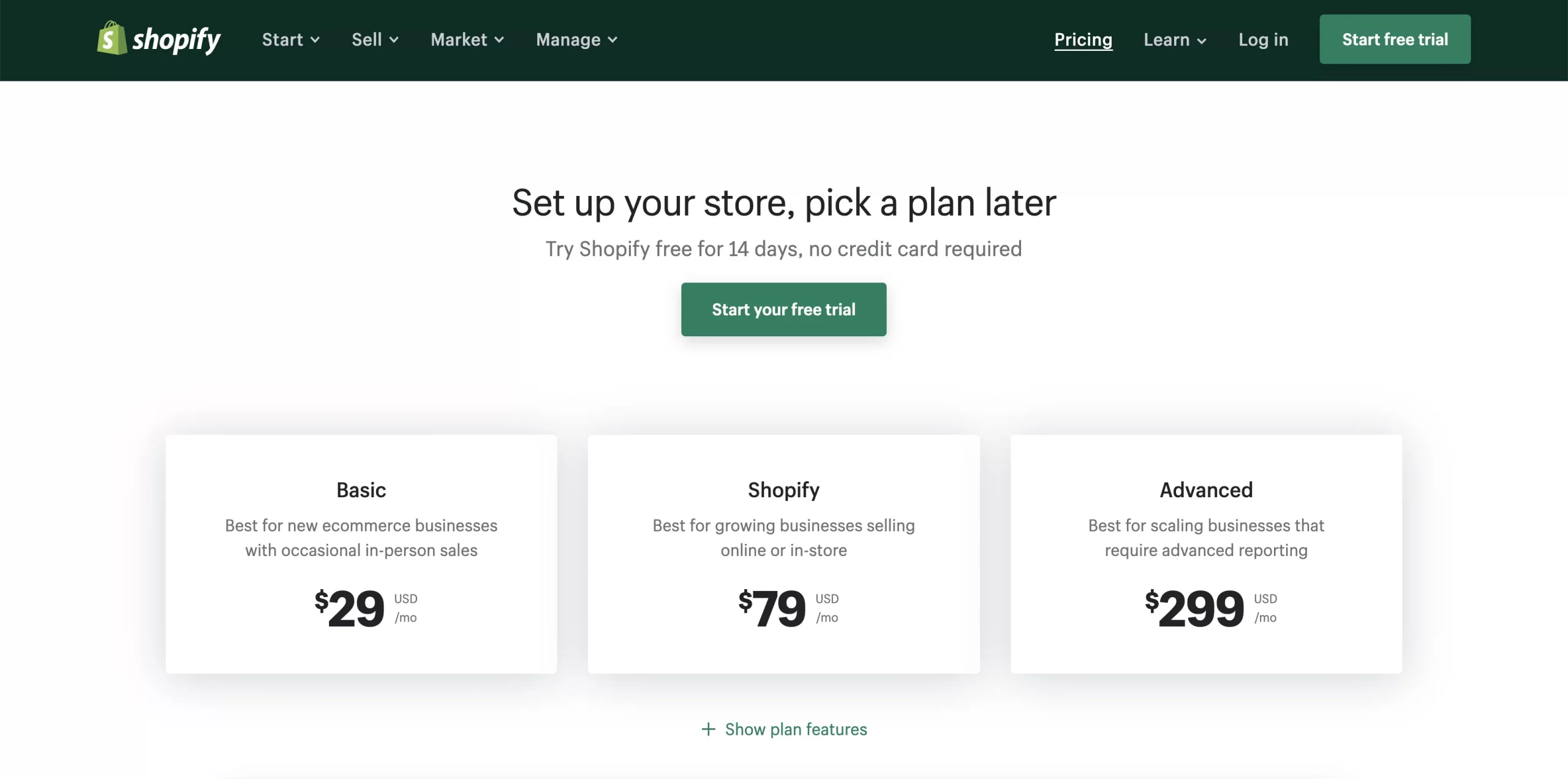 Shopify Fiyatlandırması