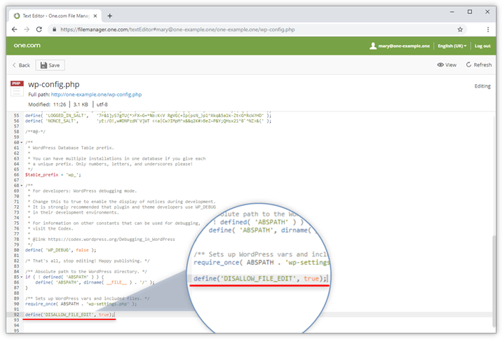ปิดใช้งานการแก้ไขไฟล์