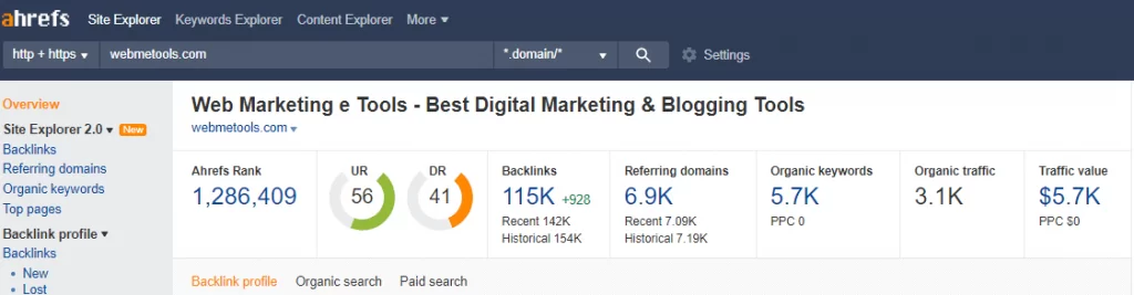 Ahrefs webmetools.com domain stats