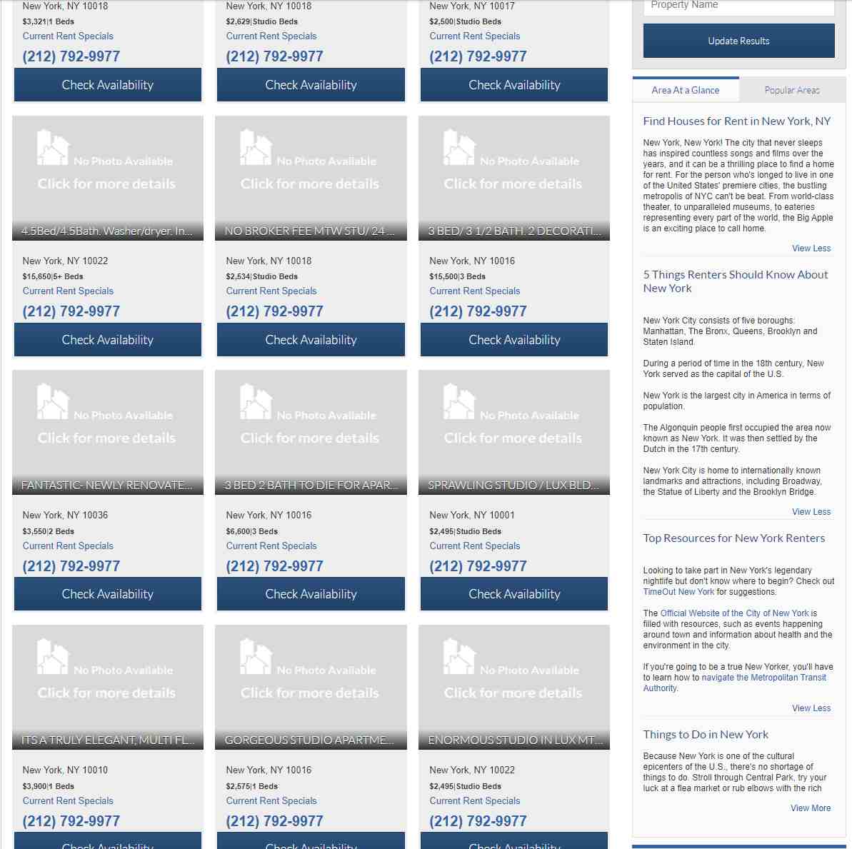 측면에 위치한 Rentals.com SEO 텍스트의 스크린샷.