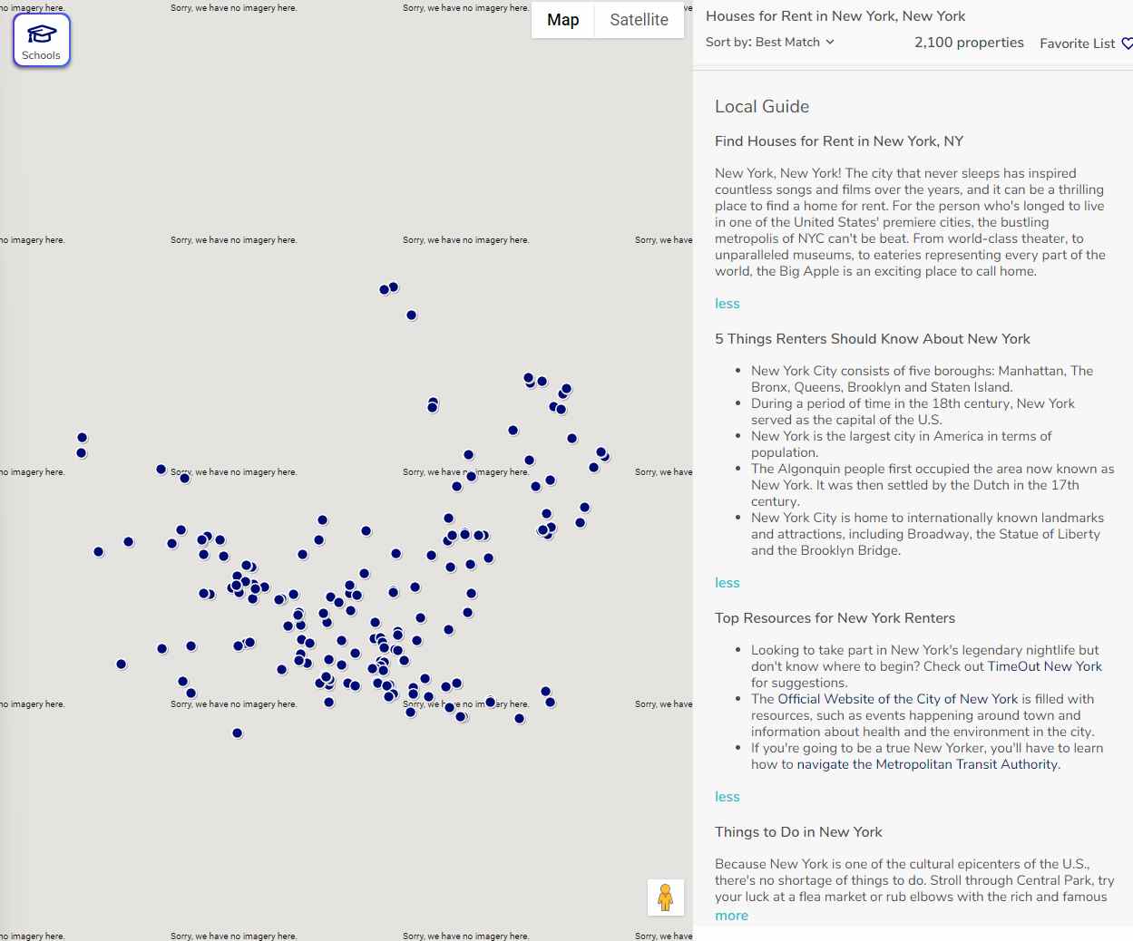 Rentals.com의 현재 SEO 텍스트.