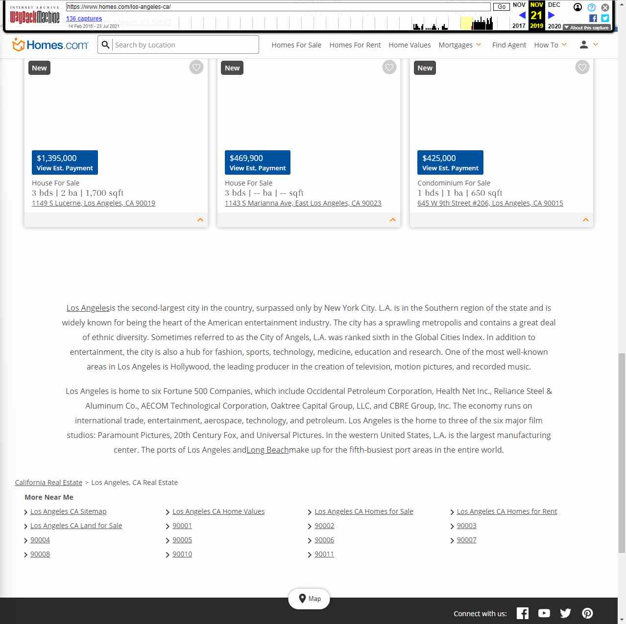 2019년 Homes.com SEO 텍스트의 스크린샷.