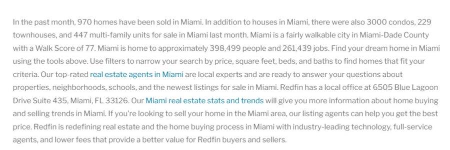 Redfin.com SEO 텍스트의 스크린샷.