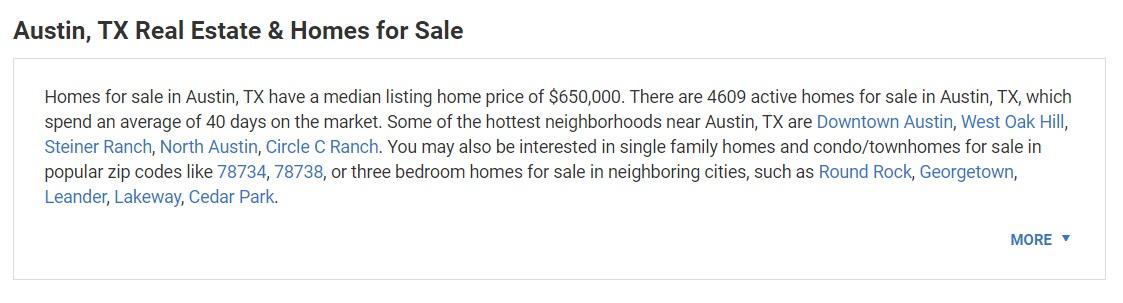 Realtor.com SEO 텍스트의 스크린샷.