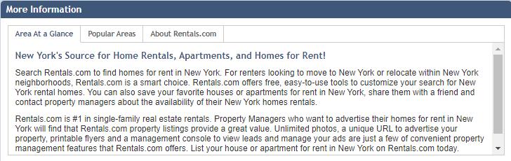 2010년 Rentals.com SEO 텍스트의 스크린샷.