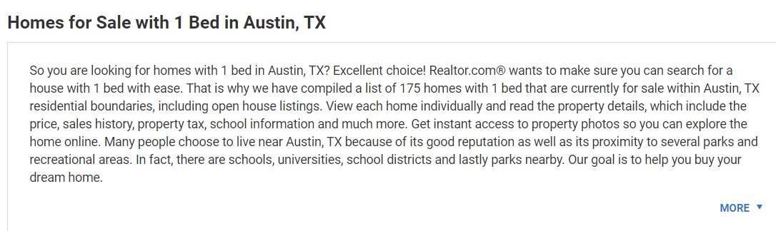 확장된 Realtor.com SEO 텍스트의 스크린샷.