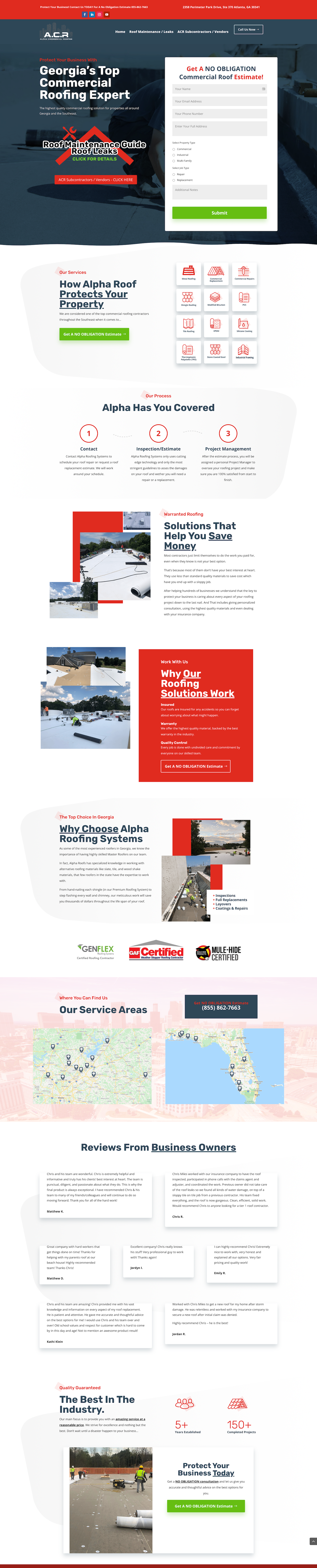 Beispiele für Websites von Alpha Commercial Roofing