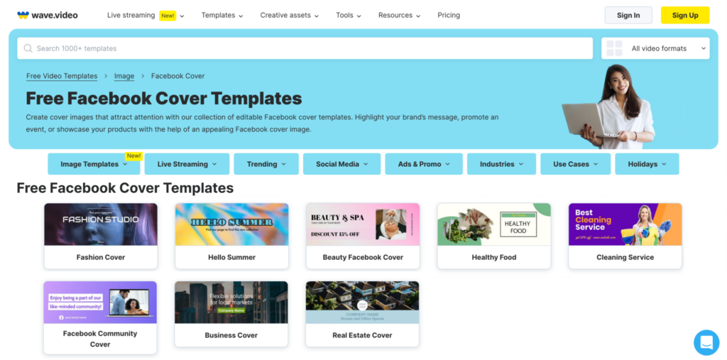wave.video 免費 Facebook 封面模板列表