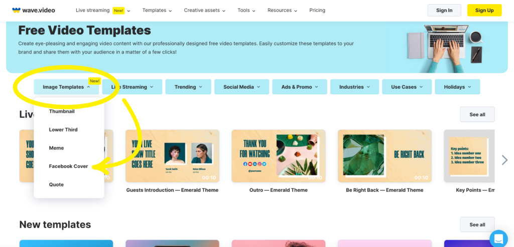 從新部分圖像模板中選擇 fac​​ebook 封面模板