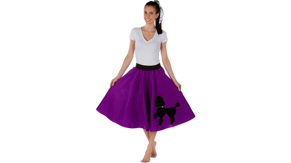 กระโปรงพุดเดิ้ลผู้ใหญ่ สีม่วง พิมพ์ลายโน้ตดนตรี ผ้าพันคอ