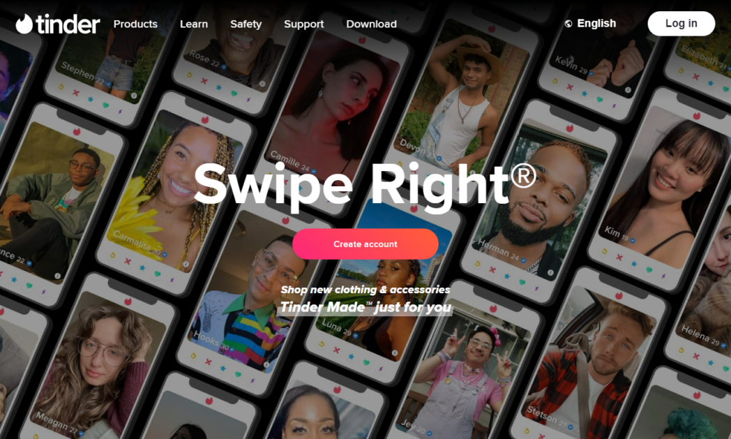 tinder.com Capture d'écran Tinder Homepage