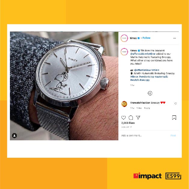 고객 참여를 보여주는 Timex 인스타그램 게시물