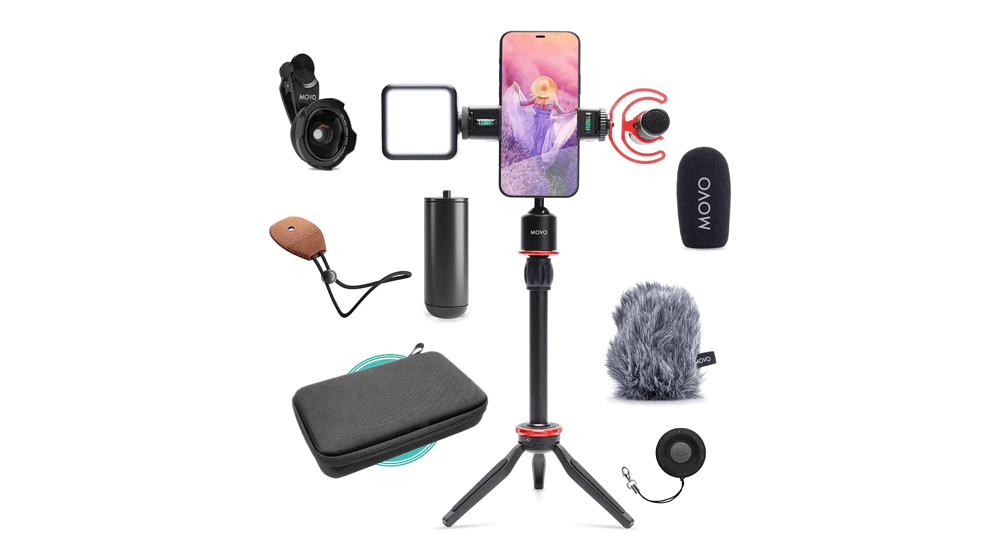 Movo iVlog1 Smartphone Video Vlogging Bundle mit Movo VXR10-PRO Richtmikrofon