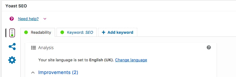 Yoast SEO 插件可讀性選項卡