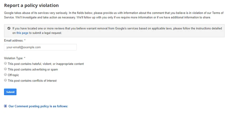 الإبلاغ عن انتهاك السياسة