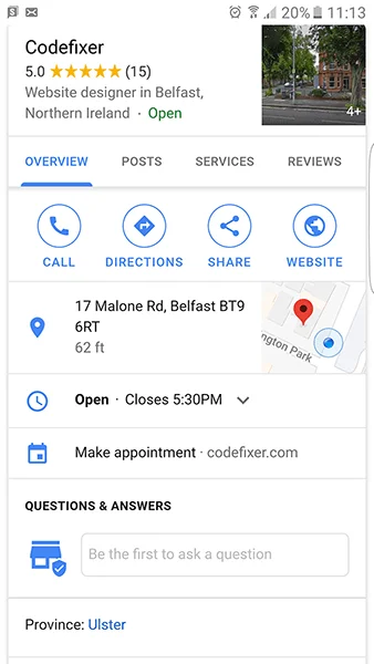 Codefixer Google My Business قائمة