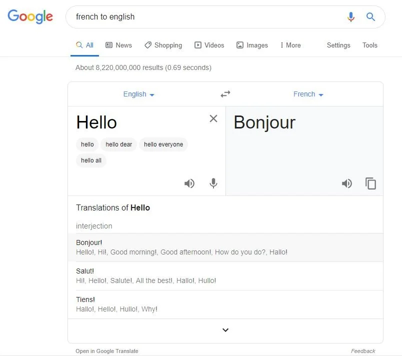 مقتطف الترجمة من Google