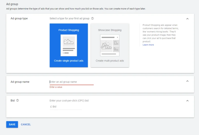 Erstellen Sie eine Google Shopping-Anzeigengruppe