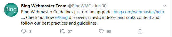 Tweet des Bing Webmaster-Teams