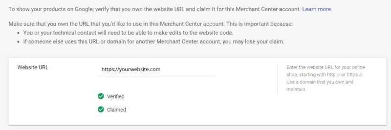 веб-сайт заявки Google Merchant Center