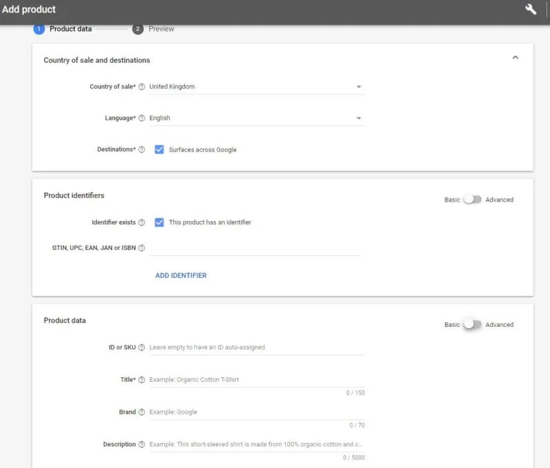 Сведения о продукте Google Merchant Center