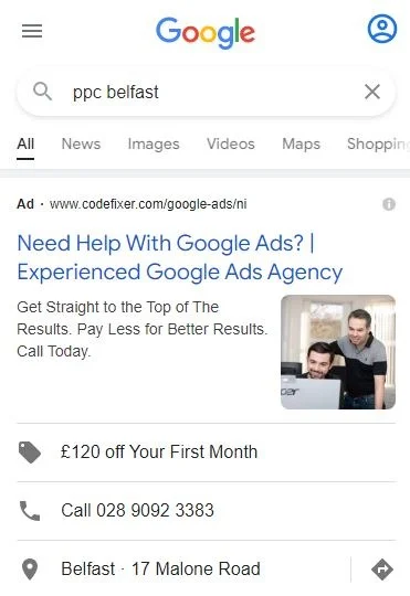 Google Ads 이미지 광고 확장의 예