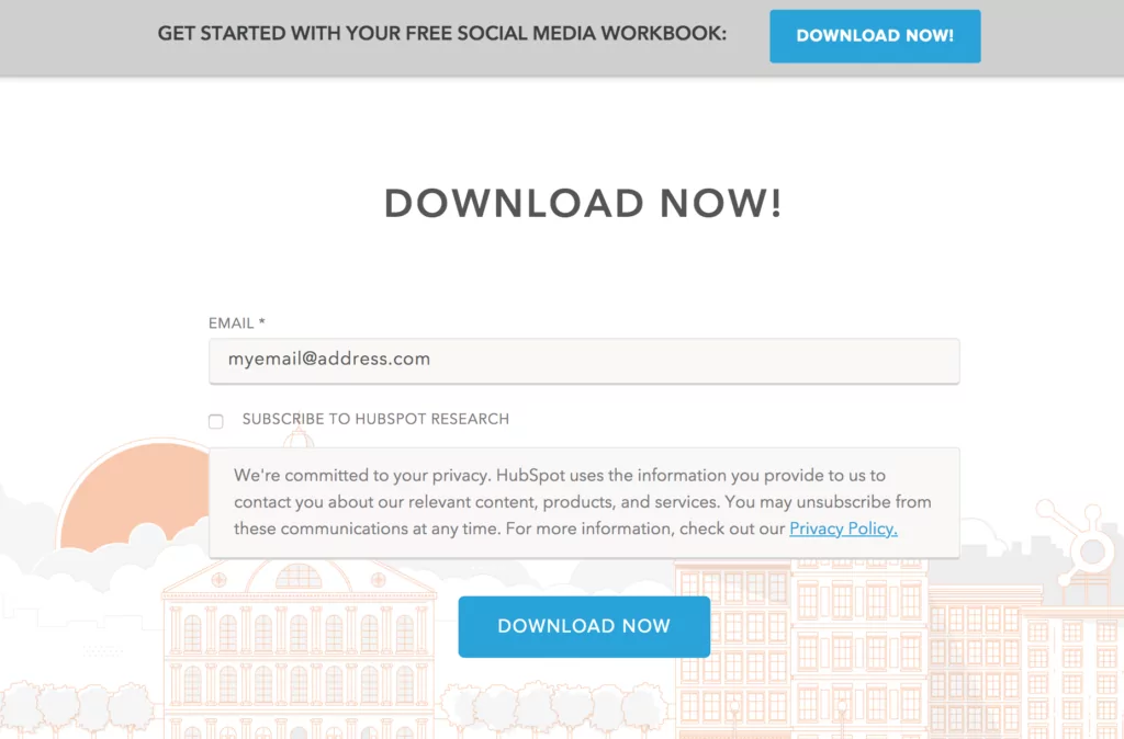 Exemplu de captură de e-mail Hubspot