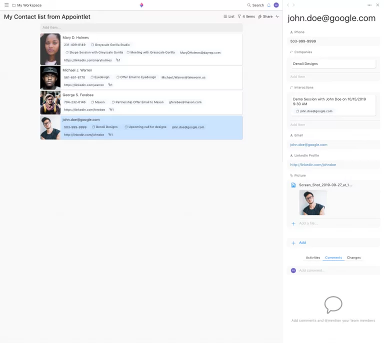 Lista de contacte Zenkit