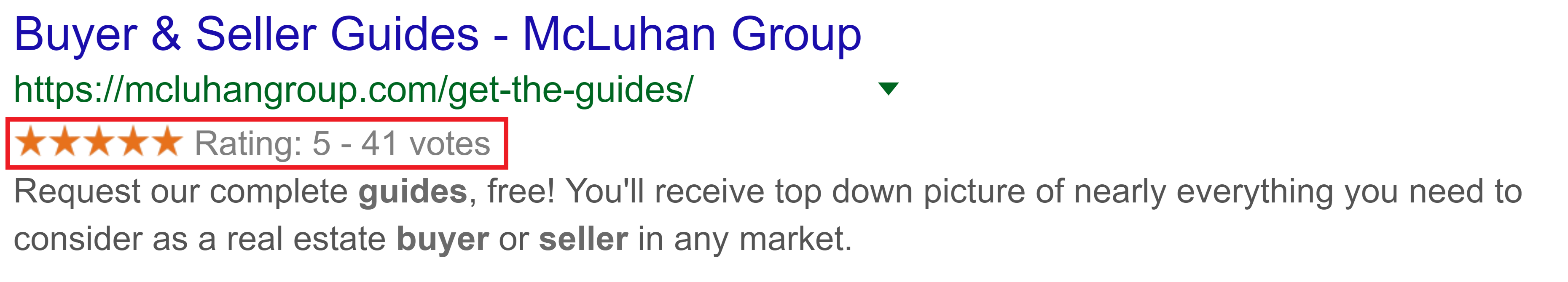 Yıldız ölçer derecelendirme çubuğunun vurgulanmış bir örneğini içeren Google arama sonucu.