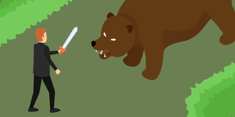 Agent immobilier face à l'ours