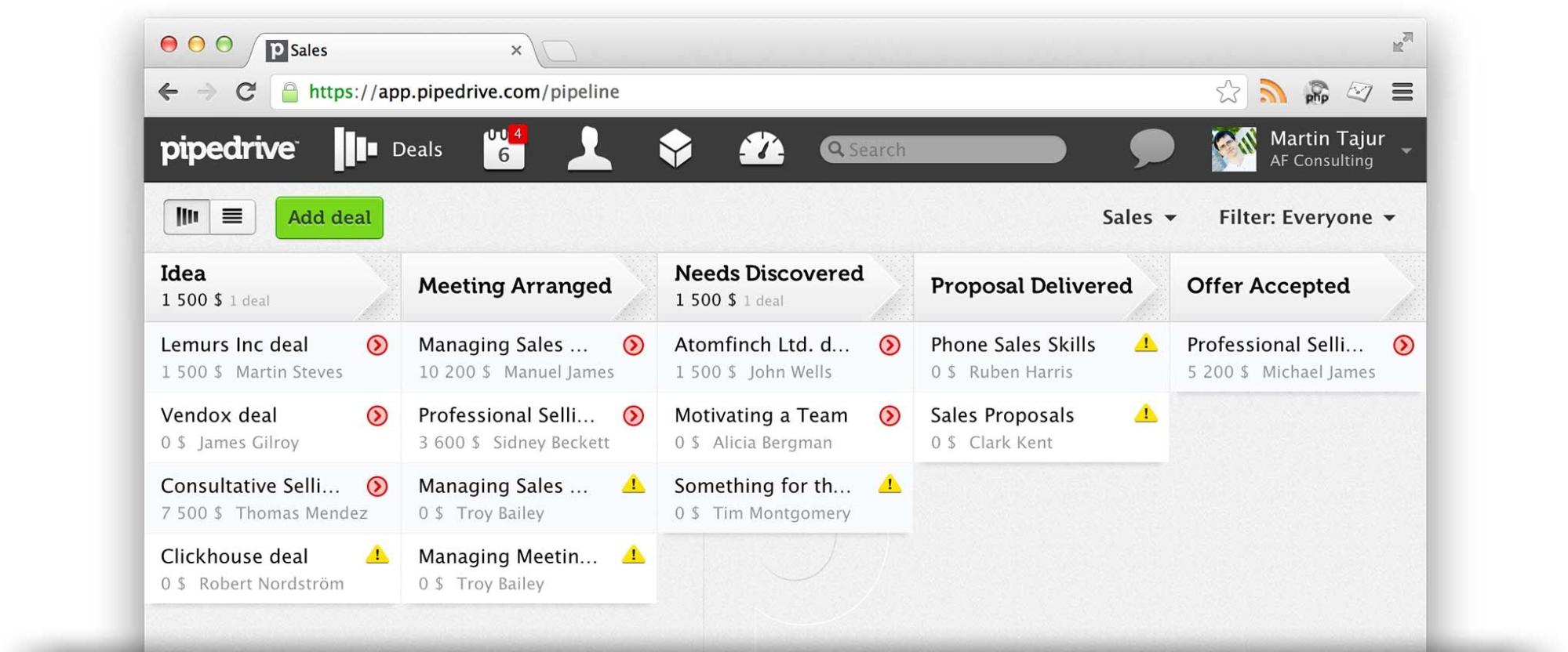 captura de pantalla de pipedrive