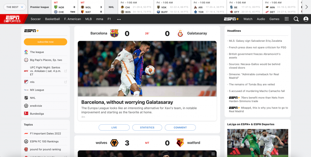 página inicial da ESPN