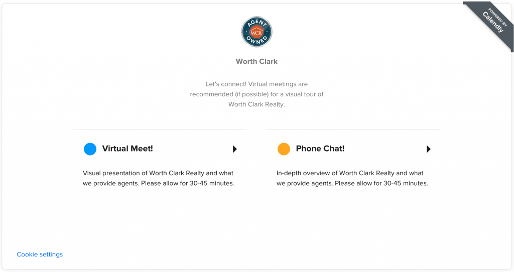 Página de agendamento de reuniões de Worth Clarke