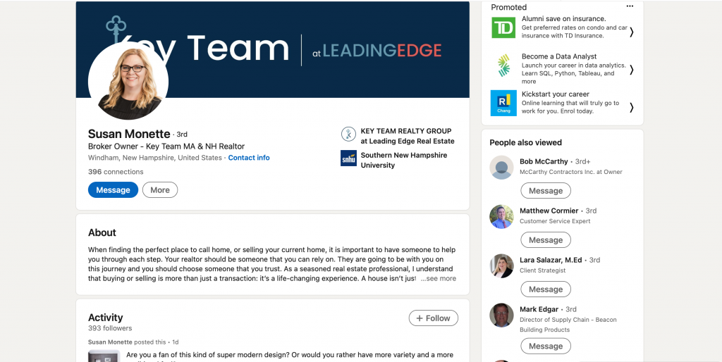 Профиль Сьюзен Монетт в LinkedIn
